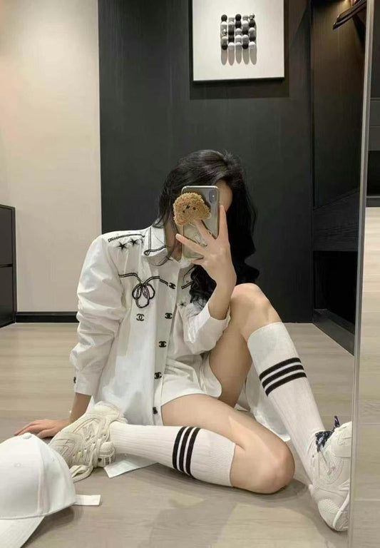 Chanel - Chemise à manche longue avec logo CC et étoile Blanc