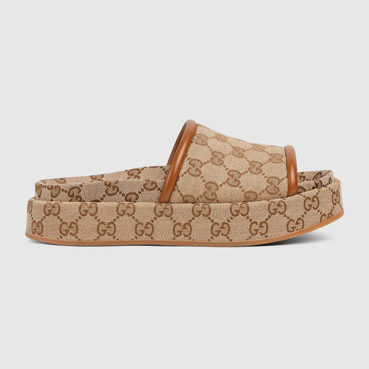 Gucci - Sandales GG Compensées Beige Marron Foncée