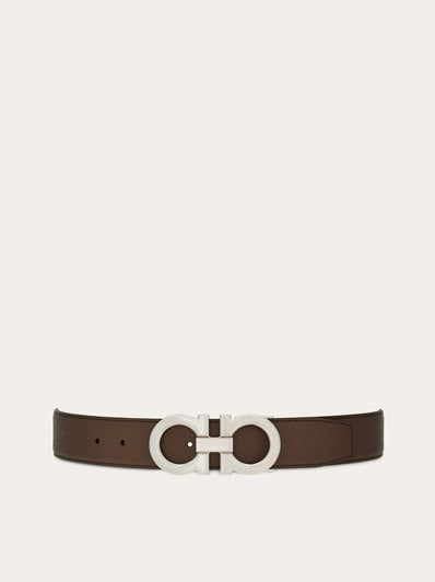 Ferragamo - Ceinture Réversible et Ajustable Gancini Argile / Noir