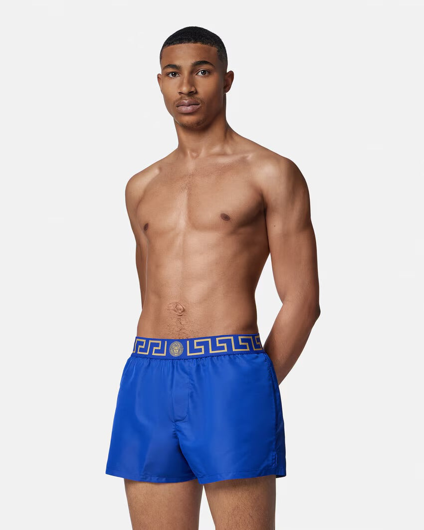 Versace - Short de bain à bordure Greca Bleu