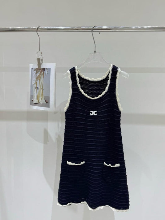 Celine - Robe orné du logo celine en perles avec poche Noir
