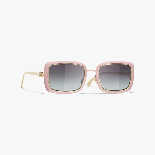 Chanel - Lunettes de soleil rectangles Rose Pâle Verres Gris