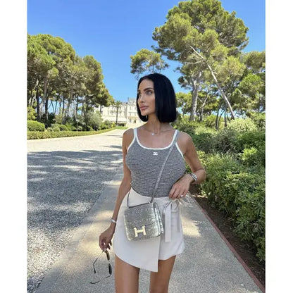 Chanel - Top à bretelles en coton rayure Blanc/Noir