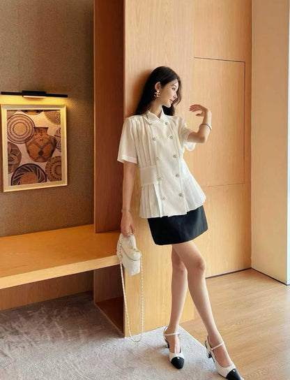 Chanel - Chemise à bouton Rose Pâle/Blanc