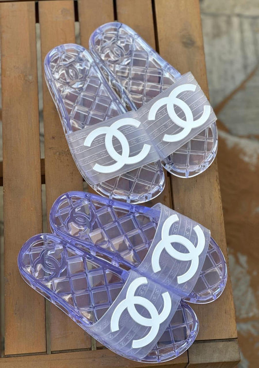 Chanel - Claquettes avec logo Chanel Transparente