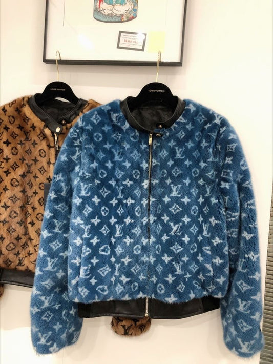 Louis Vuitton - Veste en fourrure Monogramme Bleu/Marron