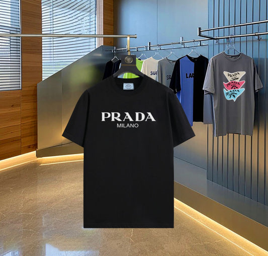 Prada - T-shirt en coton Logo Simple Prada Milano Noir