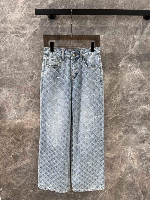 Chanel - Jeans avec logo et motif Gris