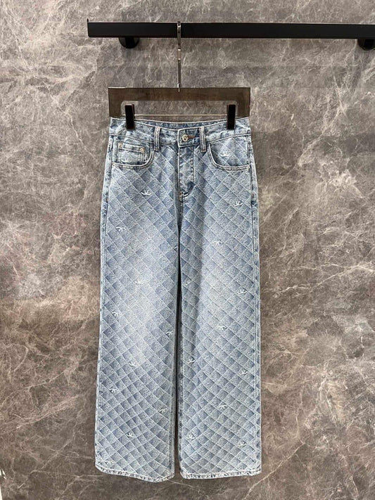 Chanel - Jeans avec logo et motif Gris