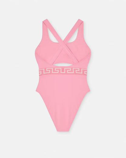 Versace - Maillot de bain une pièce à bordure Greca Rose