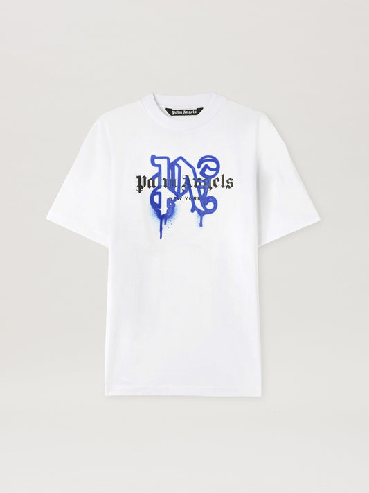 Palm Angels - T-shirt Monogram Spray City New York Blanc