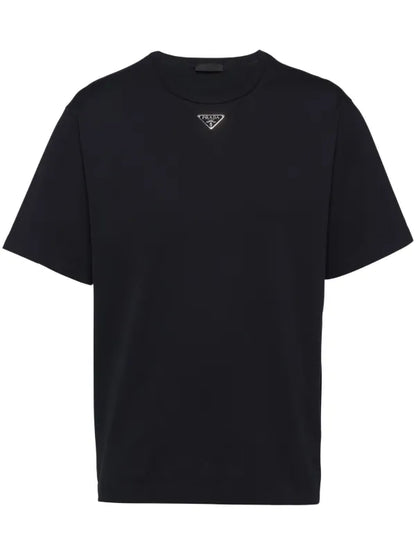 Prada - T-shirt en coton à logo triangulaire Noir