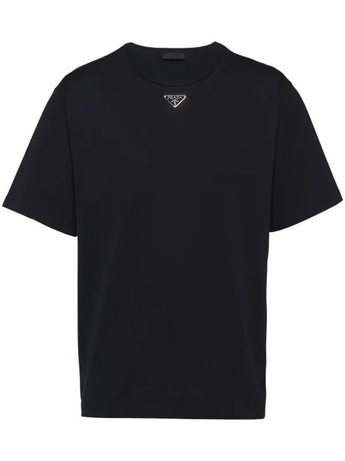 Prada - T-shirt en coton à logo triangulaire Noir