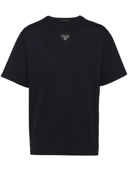 Prada - T-shirt en coton à logo triangulaire Noir
