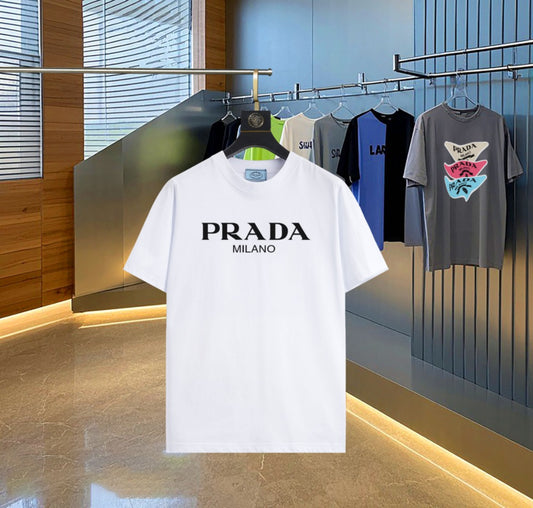 Prada - T-shirt en coton Logo Simple Prada Milano Blanc