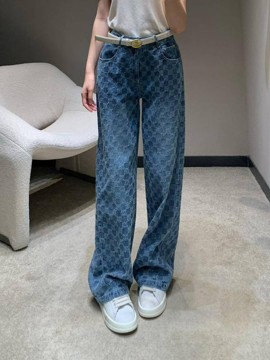 Celine - Jean à motifs en damier Bleu