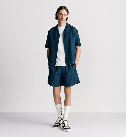 Dior - Short Dior Oblique Jacquard de soie et coton Bleu Marine