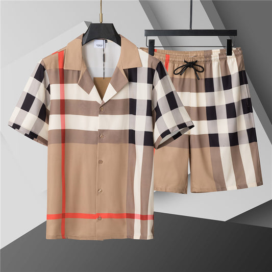 Burberry - Ensemble CHEMISE + SHORT à motifs à carreaux - Beige