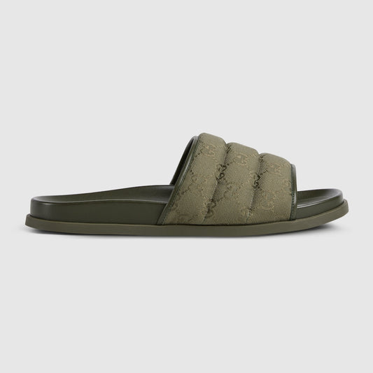 Gucci - Mules en Toile GG Matelassée Vert Foncée