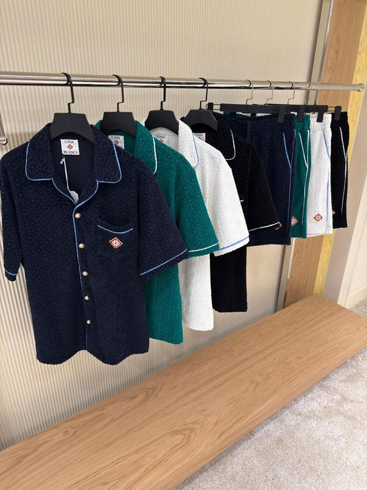Casablanca - Ensemble Chemise + Short Bleu Marine/Vert/Blanc/Noir