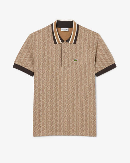 Lacoste - Polo classic fit jacquard monogramme Beige Marron