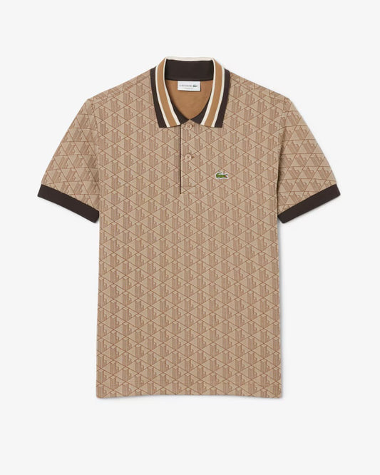Lacoste - Polo classic fit jacquard monogramme Beige Marron