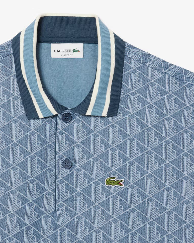 Lacoste - Polo classic fit jacquard monogramme Bleu