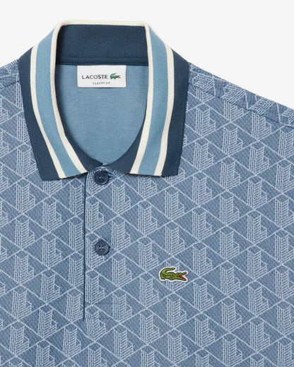 Lacoste - Polo classic fit jacquard monogramme Bleu