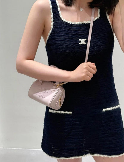 Celine - Robe orné du logo celine en perles avec poche Noir