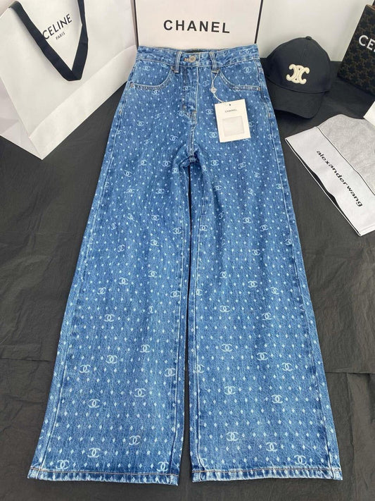 Chanel - Jeans avec logo iconique et petit point Bleu