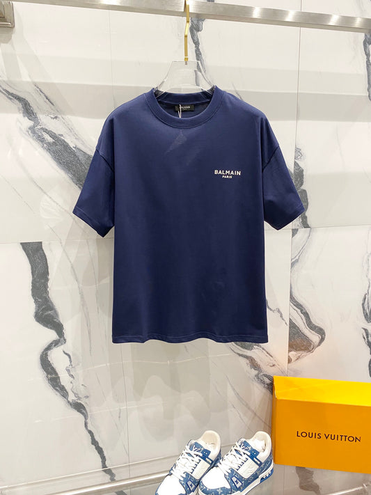 Balmain - T-shirt avec logo imprimé en relief Bleu Marine