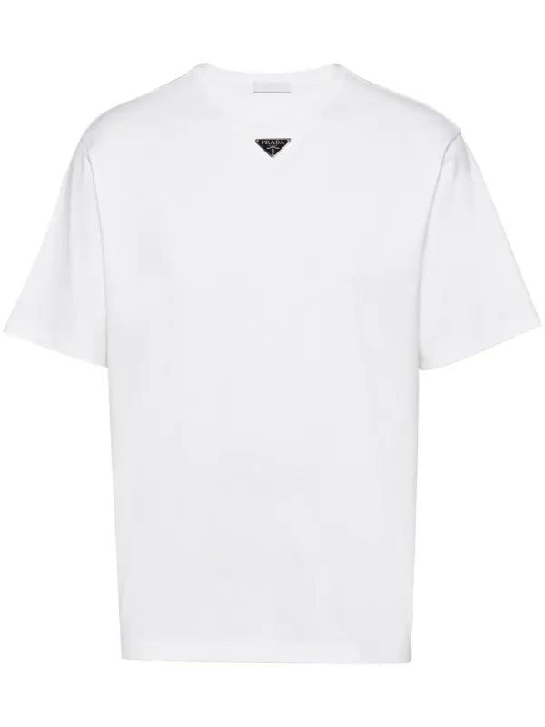 Prada - T-shirt en coton à logo triangulaire Blanc
