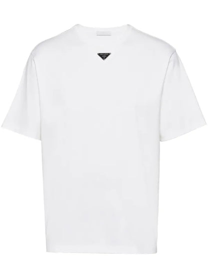 Prada - T-shirt en coton à logo triangulaire Blanc