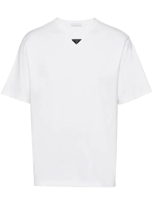 Prada - T-shirt en coton à logo triangulaire Blanc