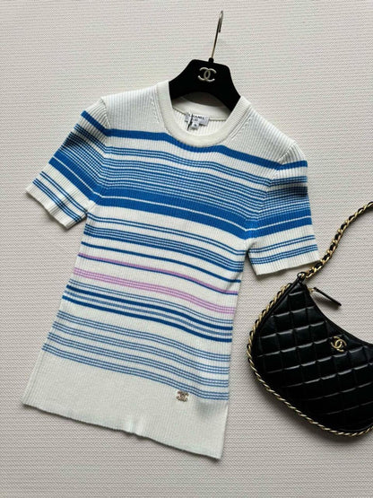 Chanel - T-Shirt à rayure Rose/Blanc/Noir