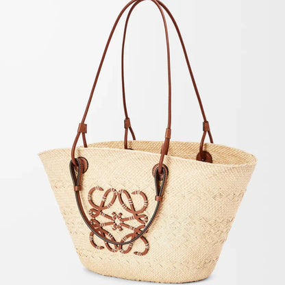 Loewe - Panier Anagram en palmier Iraca et cuir de veau