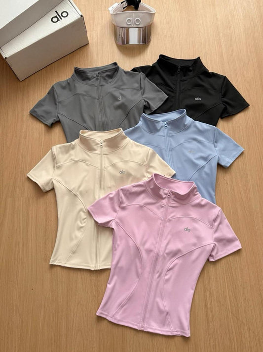 Alo - T-Shirt avec zip Rose/Jaune/Bleu/Noir/Gris