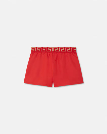 Versace - Short de bain à bordure Greca Rouge