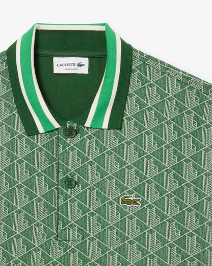 Lacoste - Polo classic fit jacquard monogramme Vert Beige