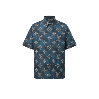 Louis Vuitton - Chemise manches courtes brodée en coton Bleu Océan