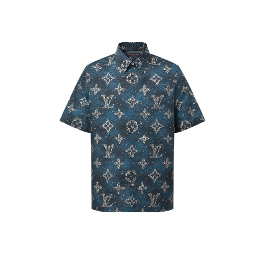 Louis Vuitton - Chemise manches courtes brodée en coton Bleu Océan
