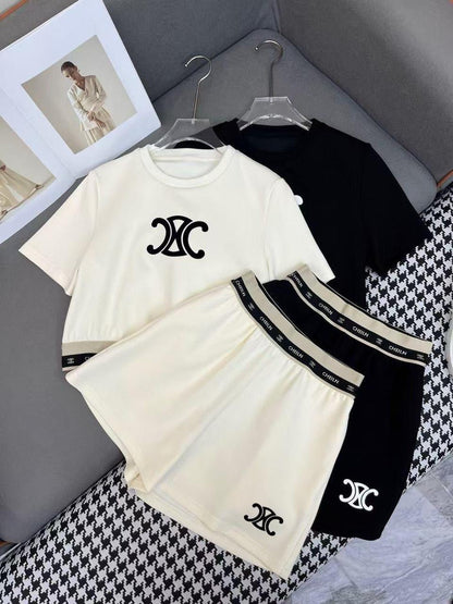 Celine - Ensemble Haut & Bas Logo Céline imprimé Noir & Blanc