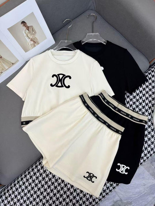 Celine - Ensemble Haut & Bas Logo Céline imprimé Noir & Blanc