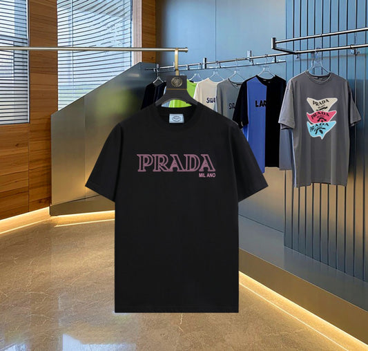 Prada - T-shirt en coton Logo Classic Rose Noir