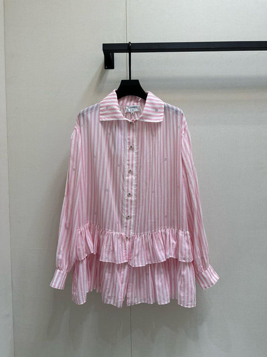 Chanel - Chemise longue à bouton avec motifs Chanel Rose
