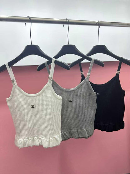 Chanel - Top à bretelle Blanc/Gris/Noir