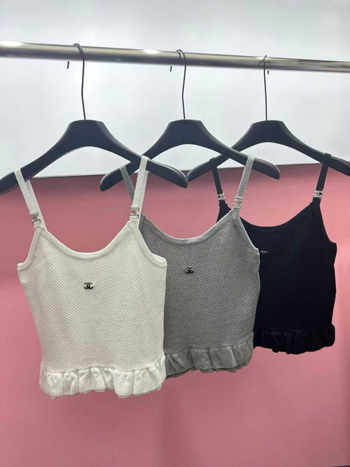 Chanel - Top à bretelle Blanc/Gris/Noir