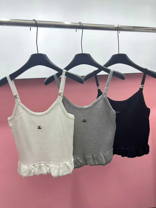 Chanel - Top à bretelle Blanc/Gris/Noir