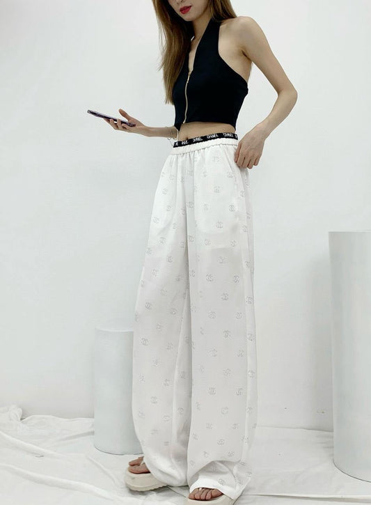 Chanel - Pantalon large à logo Blanc