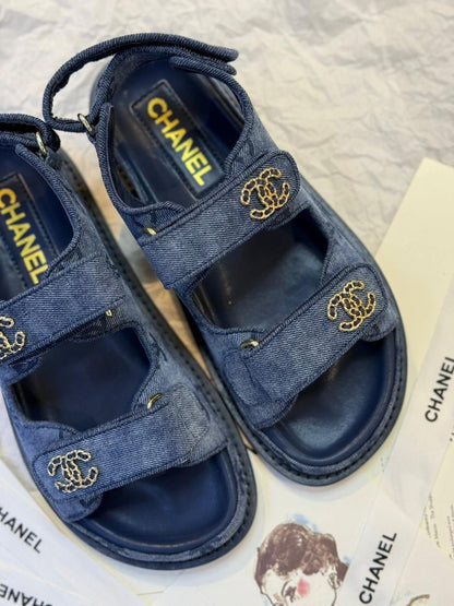 Chanel - Sandales en Denim Bleu